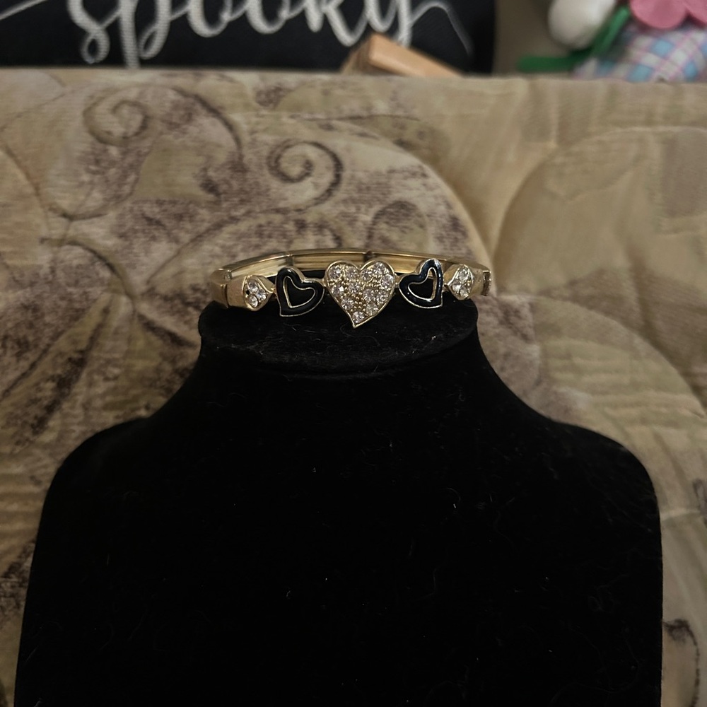 Gold-Tone Heart Bracelet with Crystal Accent